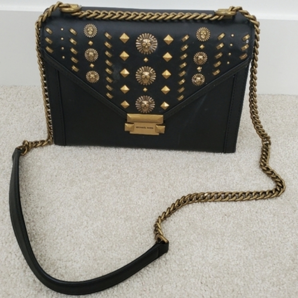 Michael Kors Studded Whitney Black Crossbody Shoulder Bag - Picture 2 of 14